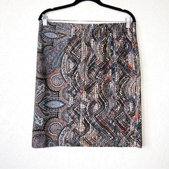 J. Jill Mod Paisley Jacobean Print Ponte Pencil Skirt Size Medium - Picture 2 of 6